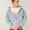 Boxy thermisch gevoerde hoodie met ritssluiting Boxy thermisch gevoerde hoodie met ritssluiting
