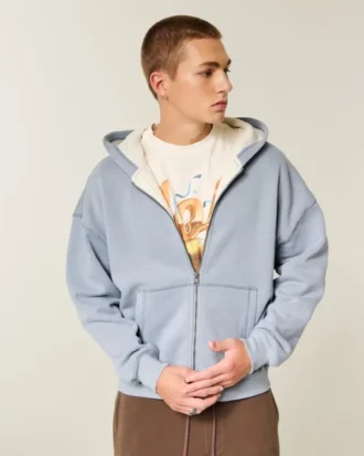 Boxy thermisch gevoerde hoodie met ritssluiting