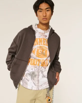 Boxy thermisch gevoerde hoodie met ritssluiting