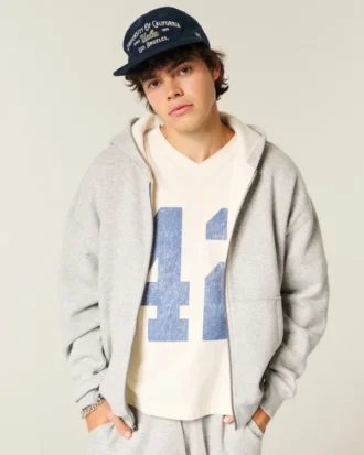 Boxy thermisch gevoerde hoodie met ritssluiting