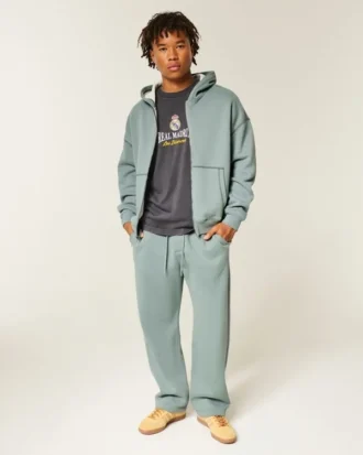 Boxy thermisch gevoerde hoodie met ritssluiting