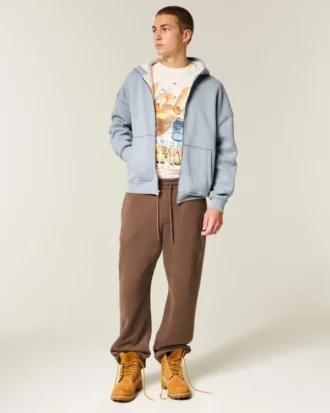Boxy thermisch gevoerde hoodie met ritssluiting