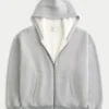 Boxy thermisch gevoerde hoodie met ritssluiting Boxy thermisch gevoerde hoodie met ritssluiting