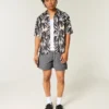 Boxy tropisch vispatroon linnenmix shirt