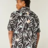 Boxy tropisch vispatroon linnenmix shirt