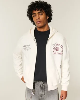 Boxy Zip-Up Texas A&M University Graphic Hoodie