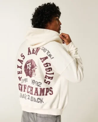 Boxy Zip-Up Texas A&M University Graphic Hoodie