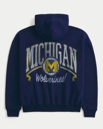 Boxy Zip-Up University of Michigan Wolverines Graphic Hoodie