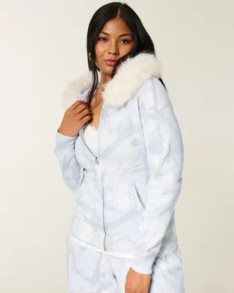 Camo-hoodie met ritssluiting en nepbontrand