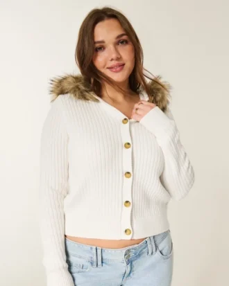Cardigan met capuchon en nepbontrand