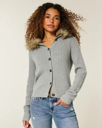 Cardigan met capuchon en nepbontrand