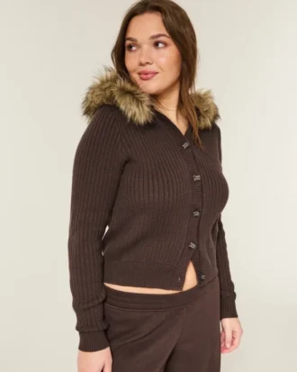 Cardigan met capuchon en nepbontrand