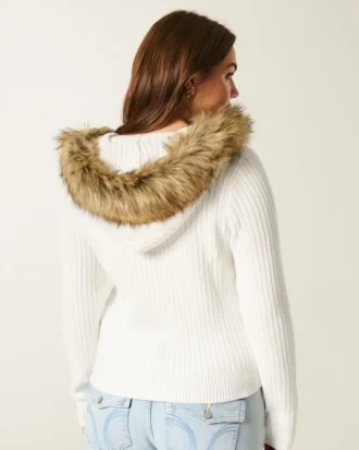 Cardigan met capuchon en nepbontrand