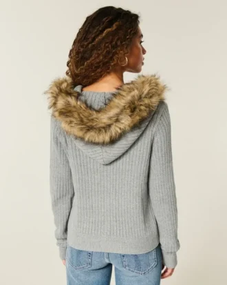 Cardigan met capuchon en nepbontrand