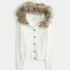 Cardigan met capuchon en nepbontrand Cardigan met capuchon en nepbontrand