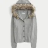 Cardigan met capuchon en nepbontrand