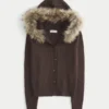 Cardigan met capuchon en nepbontrand