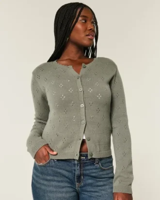 Cardigan met ronde hals en oogjes