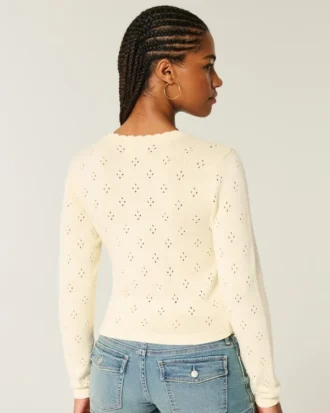 Cardigan met ronde hals en oogjes