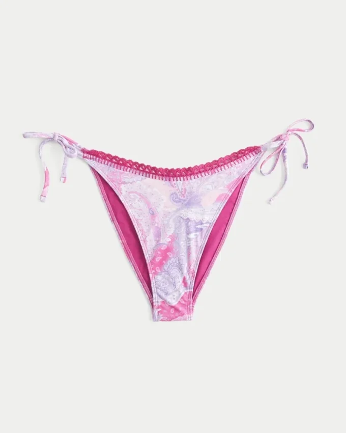 Cheeky bikinibroekje met haakwerkachtige rand en strikbandjes aan de zijkant