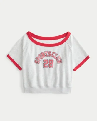 Comfortabel sweatshirt met korte mouwen van badstof fleece en print