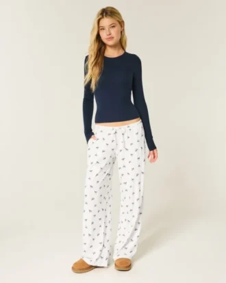 Comfortabele geribde broek met wijde pijpen