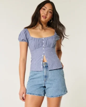 Curvy High-Rise Medium Wash Relaxed Denim Shorts 5″