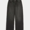 Curvy hooggetailleerde gewassen zwarte baggy jeans