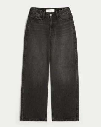 Curvy hooggetailleerde gewassen zwarte baggy jeans