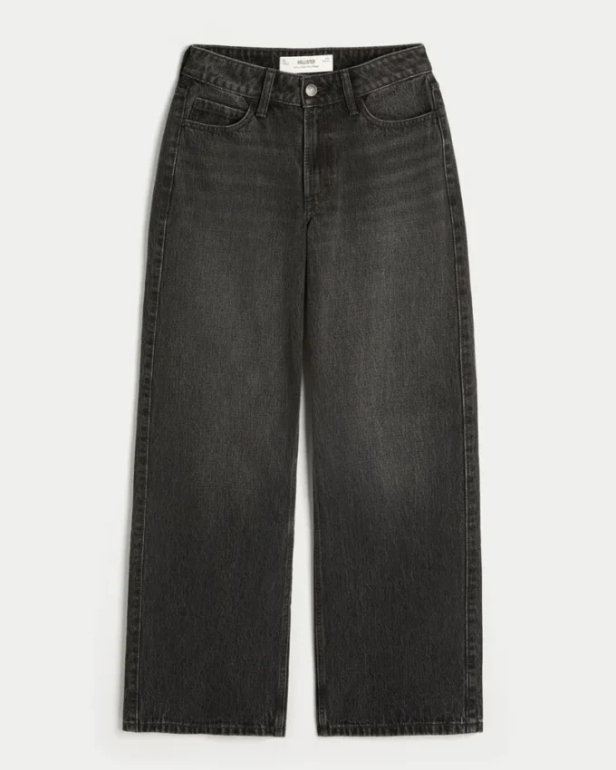 Curvy hooggetailleerde gewassen zwarte baggy jeans
