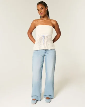 Curvy laag uitgesneden baggy jeans met distressed effect
