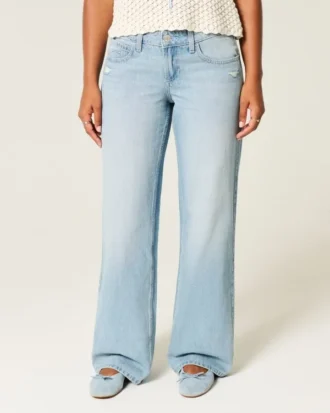 Curvy laag uitgesneden baggy jeans met distressed effect