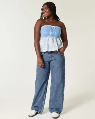 Curvy laag uitgesneden baggy jeans met medium wassing