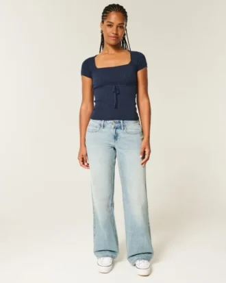 Curvy laag uitgesneden lichtgewassen baggy jeans