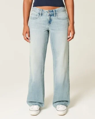 Curvy laag uitgesneden lichtgewassen baggy jeans