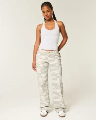 Curvy laaggetailleerde Y2K camouflage baggy jeans