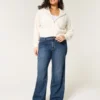 Curvy mid-rise baggy jeans met donkere wassing Curvy mid-rise baggy jeans met donkere wassing