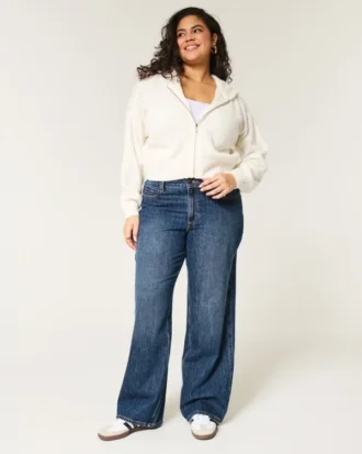Curvy mid-rise baggy jeans met donkere wassing