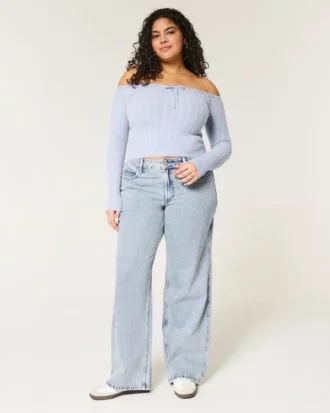 Curvy mid-rise medium wash baggy jeans