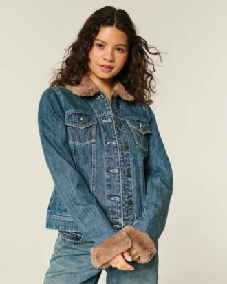Denim jasje met nepbontrand