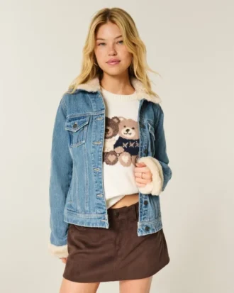 Denim jasje met nepbontrand