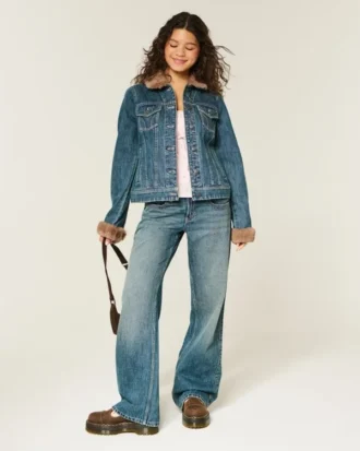 Denim jasje met nepbontrand