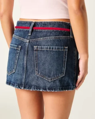 Denim minirok met lage taille en strikband
