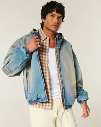 Denim skaterjack met ritssluiting