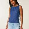Denim top met open rug Denim top met open rug
