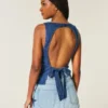 Denim top met open rug Denim top met open rug