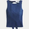 Denim top met open rug Denim top met open rug