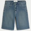 Donkere superbaggy denim short tot onder de knie Donkere superbaggy denim short tot onder de knie