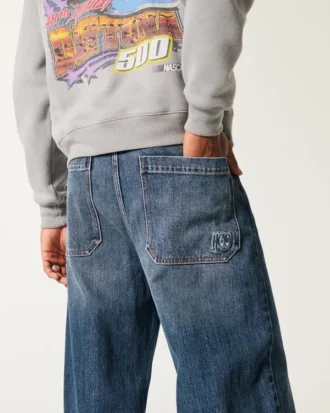 Donkere wassing Geborduurd logo Super baggy jeans