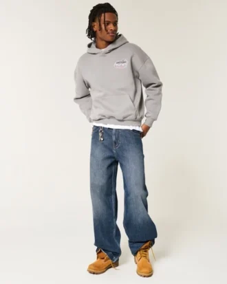 Donkere wassing Geborduurd logo Super baggy jeans